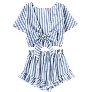 Women's 2 Piece Boho Floral Print top w/Short Set